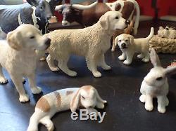 Large Lot Schleich Red Barn and Barnyard Animals Cow Bull Dog Horses FARM STABLE