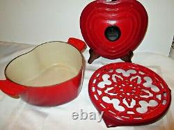 Le Creuset Enameled Cast Iron Cerise Heart 2.25 Qt & Cerise Cast Iron Trivet