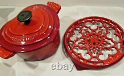 Le Creuset Enameled Cast Iron Cerise Heart 2.25 Qt & Cerise Cast Iron Trivet