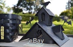 Longaberger 2012 HAUNTED HOUSE Halloween Basket COMBO Lid Protector & Tie-on Set