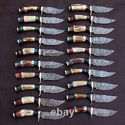 Lot Of 20pcs, 6'' Inch Skinner Knife Stag Horn Handle Handmade Damascus Steel