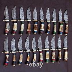 Lot Of 20pcs, 6'' Inch Skinner Knife Stag Horn Handle Handmade Damascus Steel