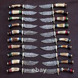 Lot Of 20pcs, 6'' Inch Skinner Knife Stag Horn Handle Handmade Damascus Steel
