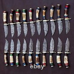 Lot Of 20pcs, 6'' Inch Skinner Knife Stag Horn Handle Handmade Damascus Steel