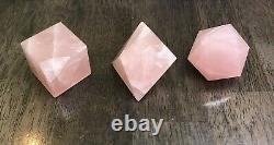 Lot Of 3 Large Rose Quartz Sacred Geometry Cube Octahedron Icosahedron Reiki