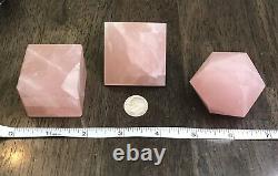 Lot Of 3 Large Rose Quartz Sacred Geometry Cube Octahedron Icosahedron Reiki