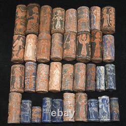 Lot Sale 35 Ancient Lapis Lazuli Stone Cylinder Seal Bead Amulets 2300-3000 BCE