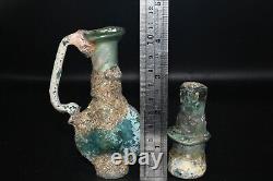 Lot Sale 4 Ancient Roman Glass Bottle & Vessels Circa 1st 4th Century AD