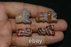 Lot Sale 4 Genuine Ancient Roman Carnelian & Agate Animal Figurine Beads Amulet