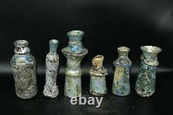 Lot Sale 6 Ancient Roman Glass Bottles with Beautiful Iridescent Patina