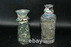 Lot Sale 6 Ancient Roman Glass Bottles with Beautiful Iridescent Patina