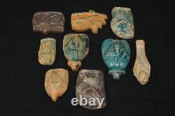 Lot Sale 9 Ancient Egyptian Faience Shabti Relics & Amulets in Good Condition