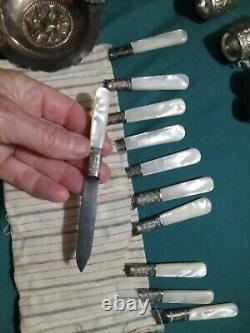 Lot Treasures & Trinkets collectable SILVER 4 watches mop knives. 800 shot tongs