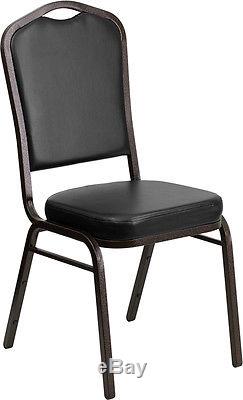 Lot of 10 Crown Back Black Vinyl Gold Vein Frame Poker Table Stack Chairs