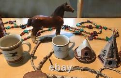 Lot of 21 Western Americana Decor, Garland, Cowboy, Lamp, Mug, Horse, TeePees