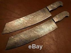 Lot of 2 Handmade Damascus Steel Chef Knife with Spacer-Blank Blade-Kling-B33