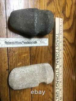 Lot of (2)- Stone Adze / Axe Head Artifact Relic Kalamazoo River Valley Mich