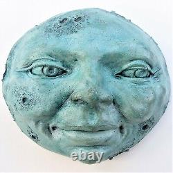 Lot of 3 Cast Stone Full Moon Face Sculptures by Claybraven, Indoors or Outdoors