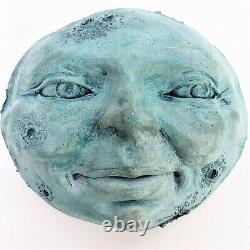 Lot of 3 Cast Stone Full Moon Face Sculptures by Claybraven, Indoors or Outdoors
