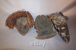 Lot of 3 Hand Carved African Chokwe Masks Angola