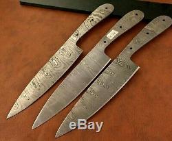 Lot of 3 Handmade Damascus Steel Chef-Kitchen Blank Blade-Knife Making-Kling-K14