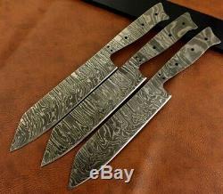 Lot of 3 Handmade Damascus Steel Chef-Kitchen Blank Blade-Knife Making-Kling-K9