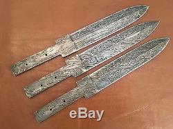 Lot of 3 Handmade Damascus Steel Double Edge Blank Blades-Knife Making B26