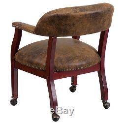 Lot of 8 Bomber Jacket Brown Traditional Poker Table Chairs