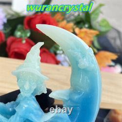 Luminous stone Quartz Crystal Carved Witch Point moon Skull Halloween Wholesale