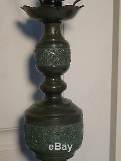 MID Century Chinoiserie Verdigris Brass James Mont Table Lamps Hollywood Regency