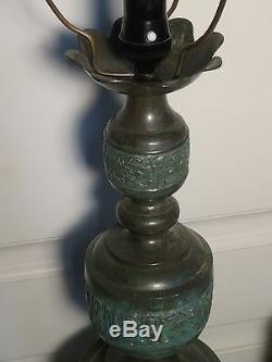 MID Century Chinoiserie Verdigris Brass James Mont Table Lamps Hollywood Regency