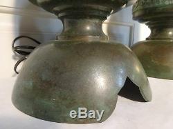 MID Century Chinoiserie Verdigris Brass James Mont Table Lamps Hollywood Regency