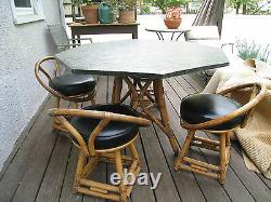 MID Century Modern Bentwood Bamboo Swivel4 Black Chairs Set Of 4