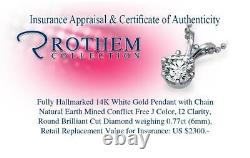 MSRP $2,300 Womens 0.77 Karat Diamond Pendant Necklace White Gold I2 54085340