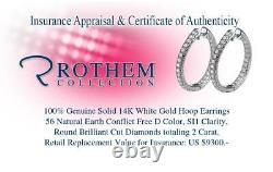 MSRP $9,300 2 CT Diamond Hoop Earrings Inside Out 1.25 White Gold 0022