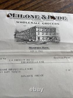 Malone & Hyde Wholesale Grocers Memphis Tn 1920 History Rare Letter Head Invoice