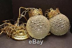 Mid Century Hollywood Regency Double Swag Pendant Hanging Lamp Light CLEAR Gold