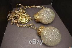 Mid Century Hollywood Regency Double Swag Pendant Hanging Lamp Light CLEAR Gold