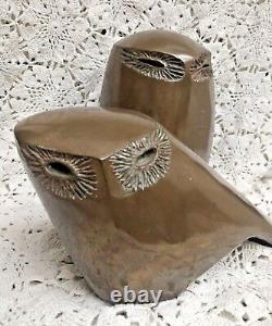 Mid Century Modern Bronze Owl Sculpture Set by Rosemary Wren Pottery