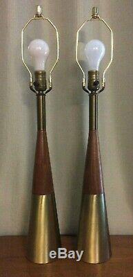 Mid Century Modern Pair of Lamps Tony Paul for Westwood Brass Walnut