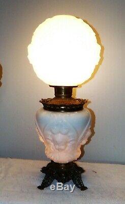 Milk Glass Baby Face Cherub Parlor Lamp GWTW set of 2 hanging light