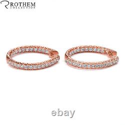 NATURAL 2 CT Diamond Hoop Earrings Inside Out 1.25 In Rose Gold 0024