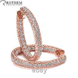NATURAL 2 CT Diamond Hoop Earrings Inside Out 1.25 In Rose Gold 0024