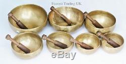 Nepalese Hand Made Complete Set Of 7 Chakra Singing Bowl With Great Sounds