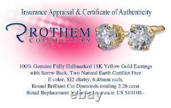 NEW YEAR Womens 2.26 CT E SI2 Diamond Earrings 18K Yellow Gold 54878989