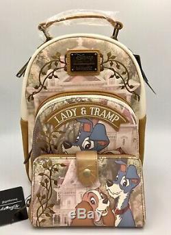 NWT Loungefly Disney Lady and The Tramp Suede Mini Backpack & Wallet EXCLUSIVE