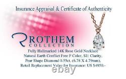 Natural 0.55 CT Pear Shaped Diamond Pedant 14K Rose Gold Cut SI1 F 50436096