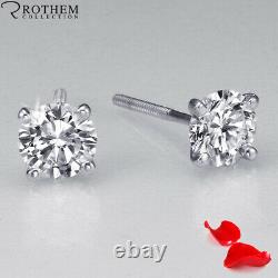 Natural 1.37 CT Solitaire Diamond Earrings Women 14K White Gold SI2 52563323