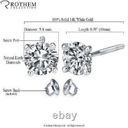 Natural 1.55 CT Solitaire Diamond Earrings Women 14K White Gold SI2 54125323