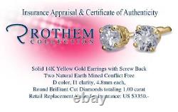 Natural Earth 1.00 CT D I1 Diamond Stud Earrings 14K Yellow Gold 54413033